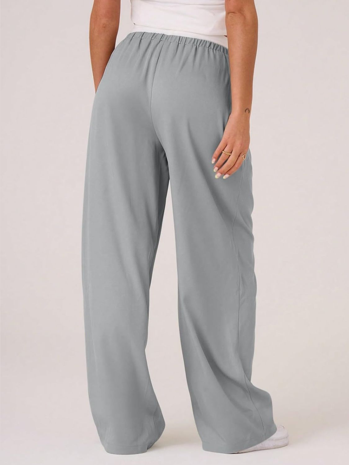 Contrast Waistband Drawstring Wide Leg Pants-True and Wild