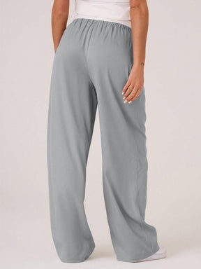 Contrast Waistband Drawstring Wide Leg Pants-True and Wild