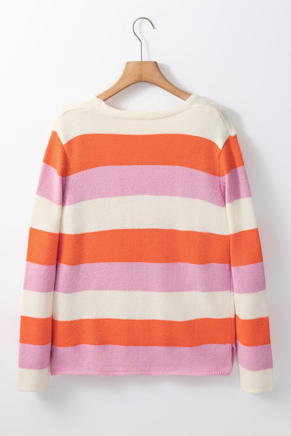 Color Block V-Neck Long Sleeve Sweater-True and Wild