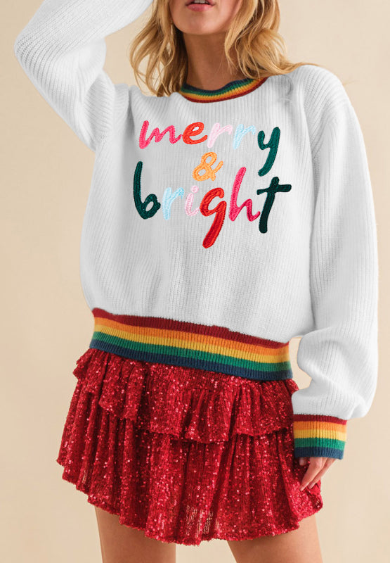 MERRY & BRIGHT Ribbed Round Neck Sweater-True and Wild