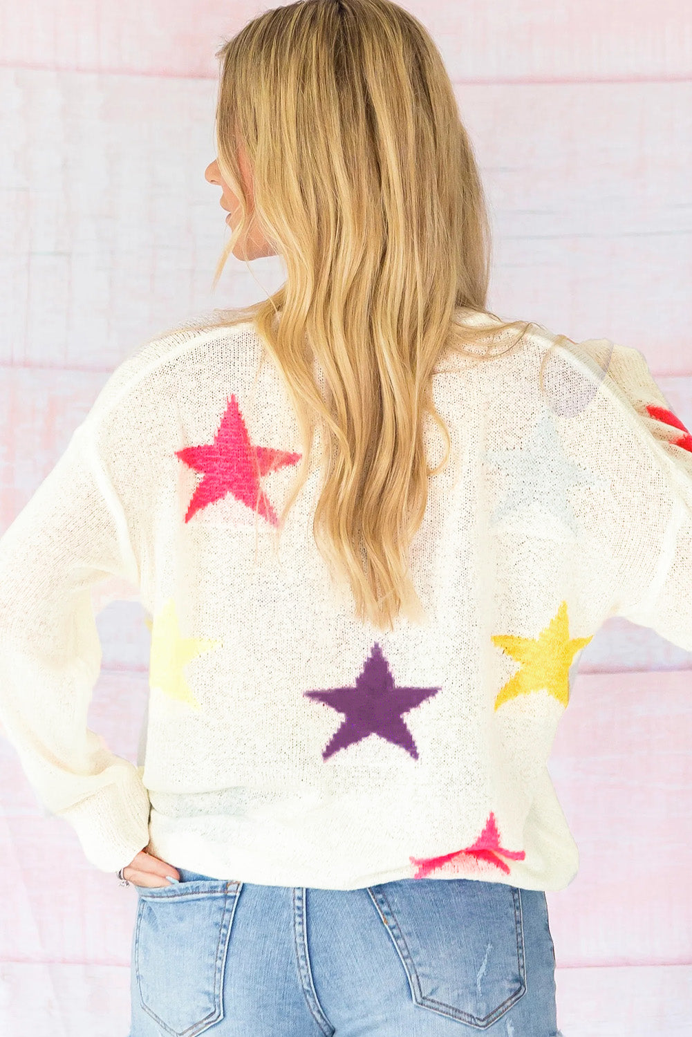 Contrast Star Round Neck Sweater-True and Wild