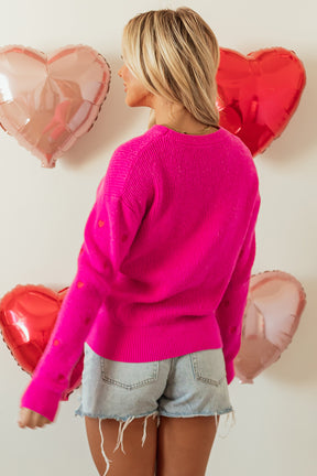 Heart Round Neck Long Sleeve Sweater-True and Wild