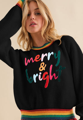 MERRY & BRIGHT Ribbed Round Neck Sweater-True and Wild