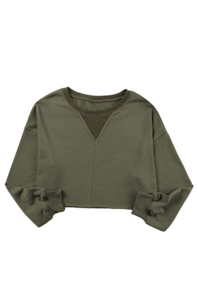 Green Casual Drop Shoulder Cropped Sweatshirt-True and Wild