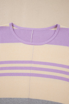 Purple Striped Rib-Knit Cropped Top-True and Wild