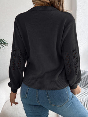 Openwork Round Neck Long Sleeve Sweater-True and Wild