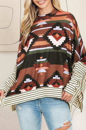 Multicolor Geometric Pattern Striped Long Sleeve Top-True and Wild