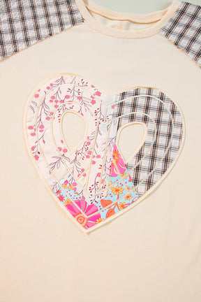 Aqua Plaid Floral Patchwork Heart Long Sleeve Top-True and Wild