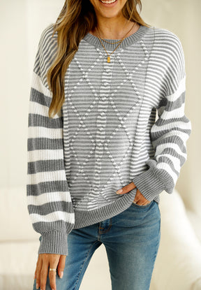 Striped Round Neck Dropped Shoulder Sweater