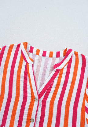 Striped Notched Flounce Sleeve Blouse