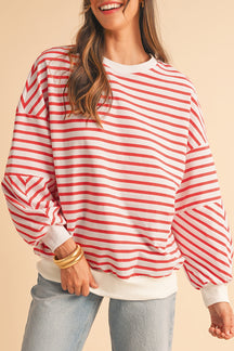 Blue Stripe Drop Shoulder Crew Neck Loose Sweatshirt-True and Wild