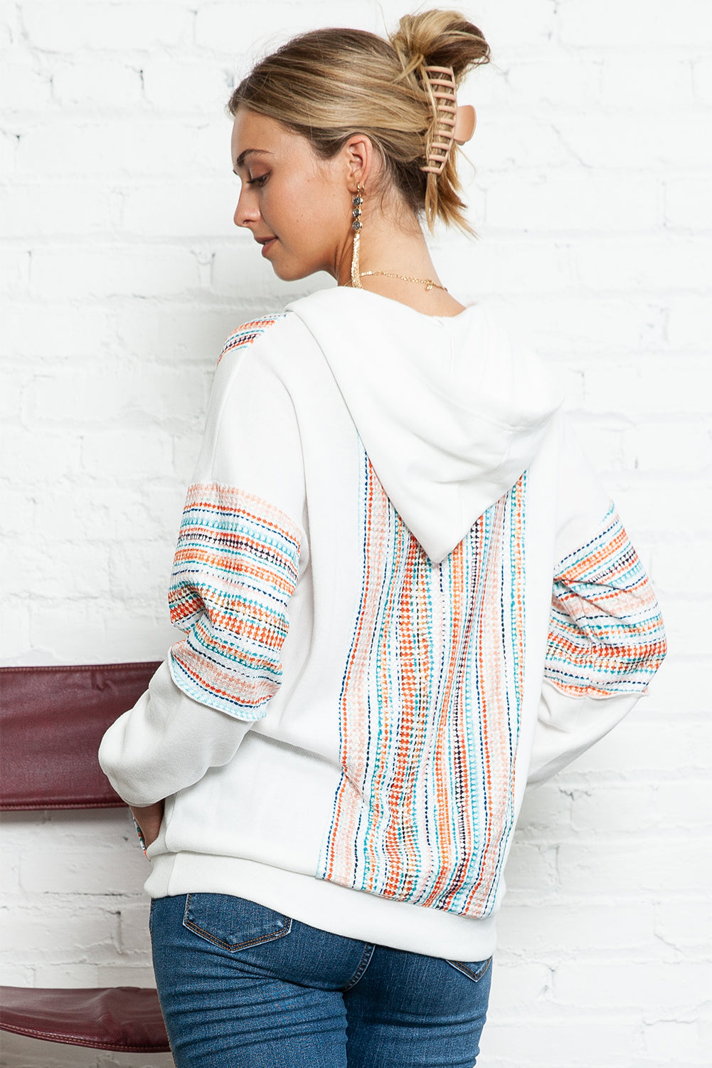 Multicolor V Neck Pullover Hoodie with Kangaroo Pocket-True and Wild