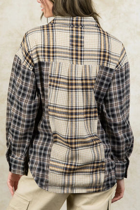 Plaid Collared Neck Button Up Long Sleeve Shirt-True and Wild