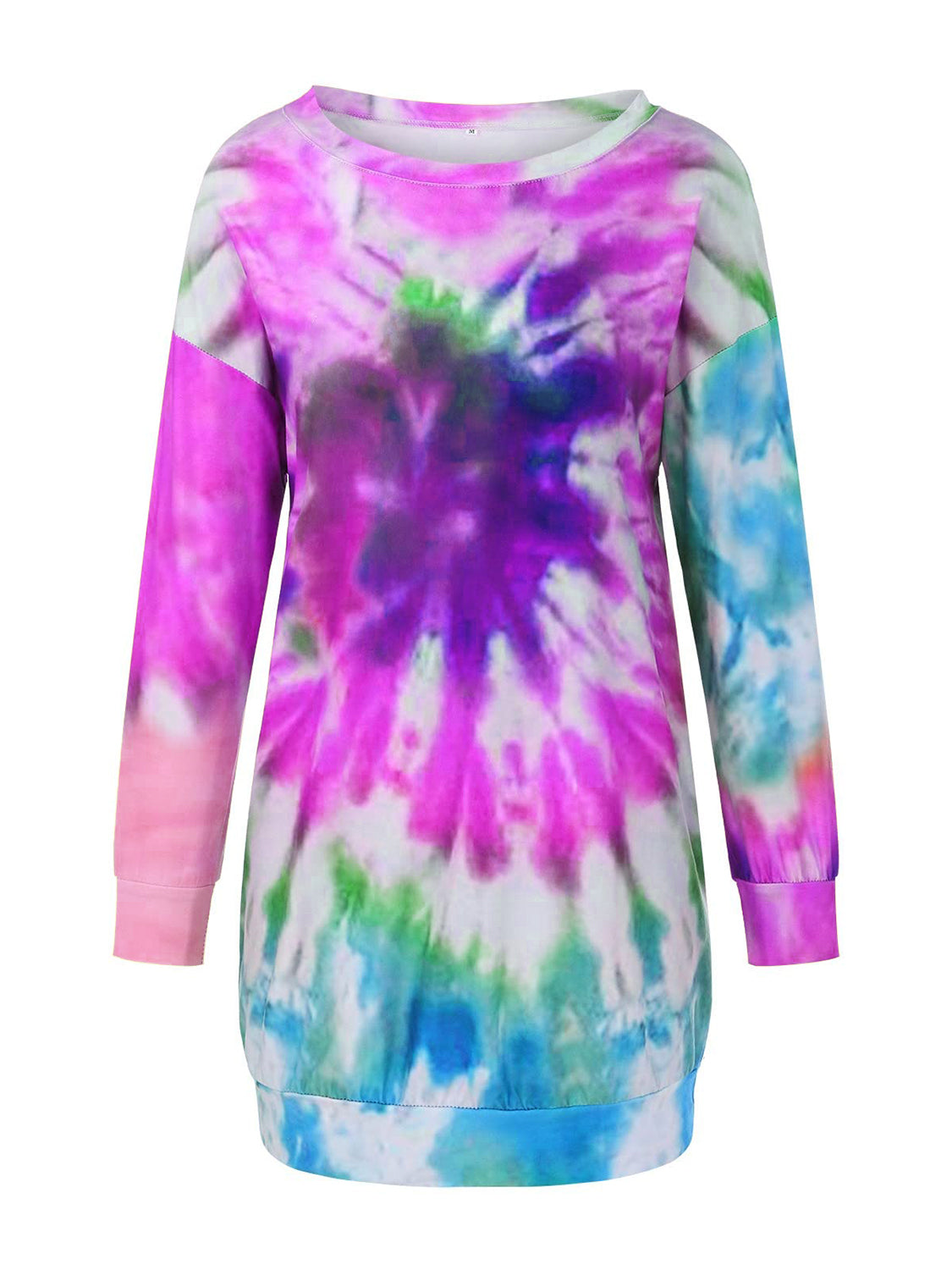 Full Size Tie-Dye Round Neck Long Sleeve Dress-True and Wild