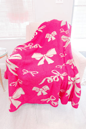 Pink 127*152cm Bow Printed Cozy Soft Throw Blanket-True and Wild