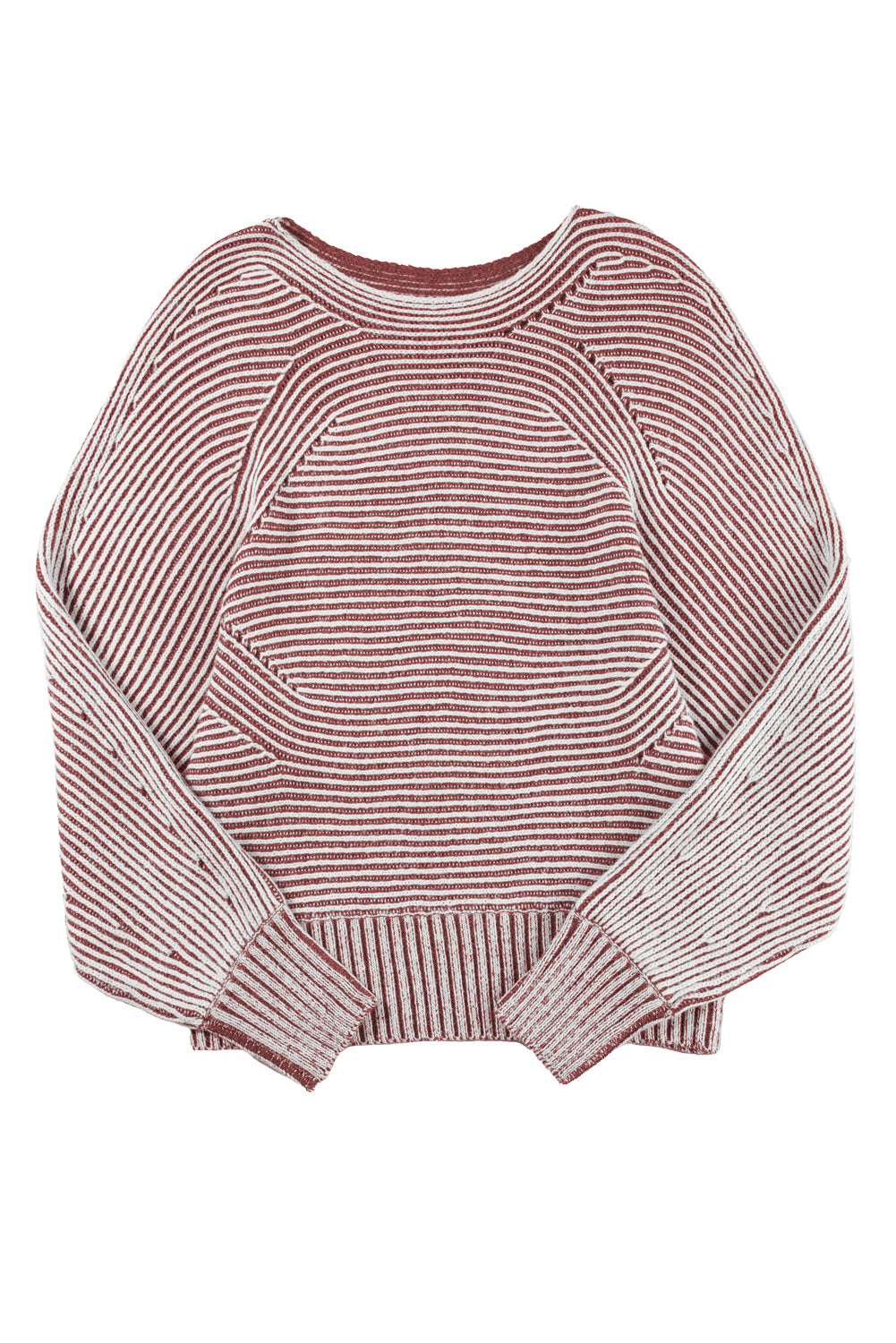 Red Dahlia Striped Print Ribbed Knit Raglan Sleeve Baggy Sweater-True and Wild