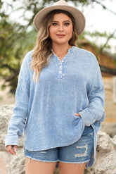 Plus Size Half Button Long Sleeve Blouse-True and Wild