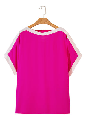 Rose Color Block Boat Neck Tunic Blouse