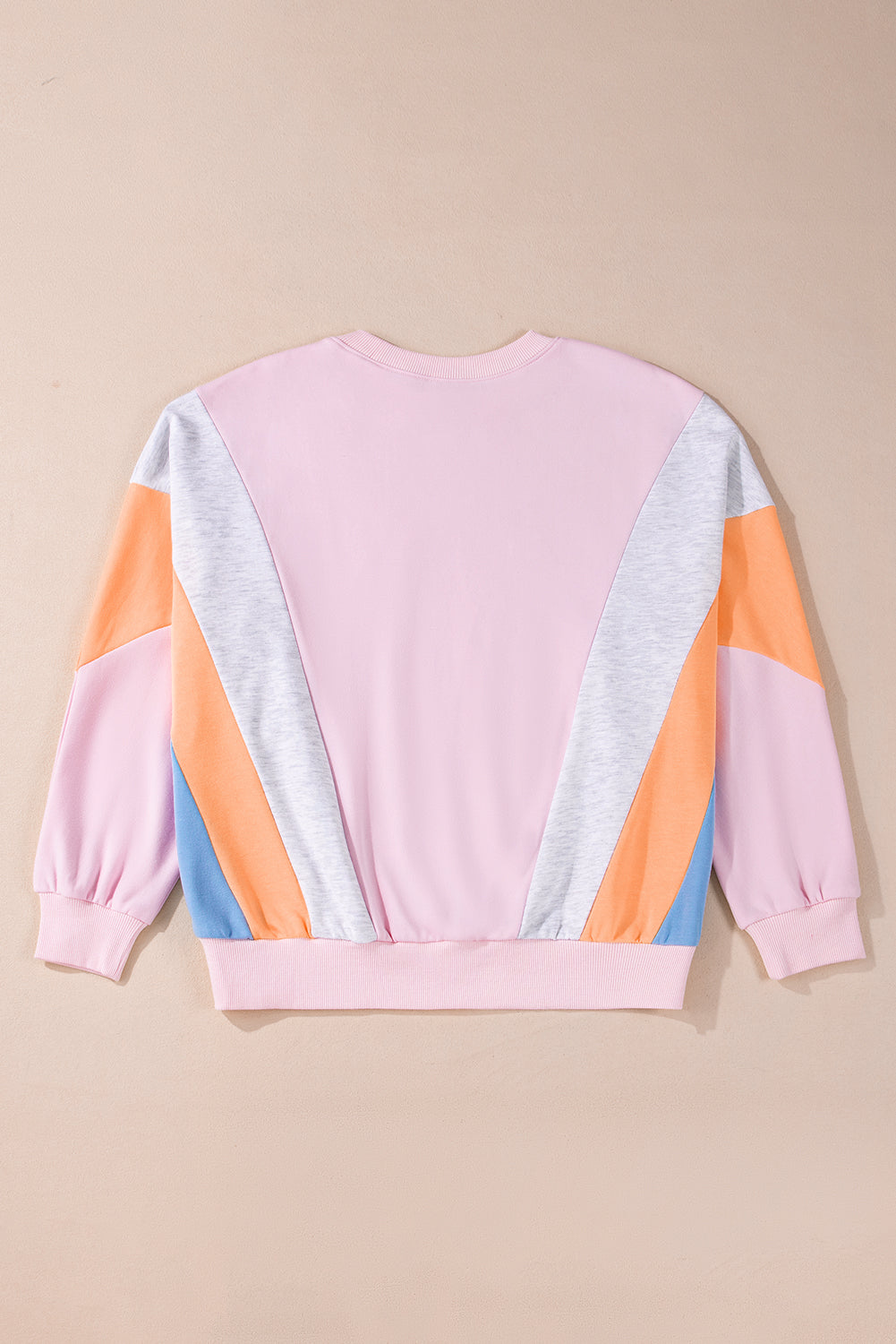 Light Pink Color Block Batwing Sleeve Loose Fit Sweatshirt-True and Wild