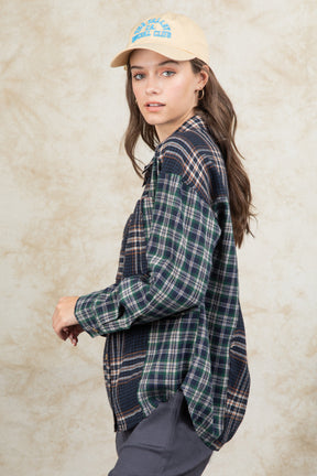 Plaid Collared Neck Button Up Long Sleeve Shirt-True and Wild