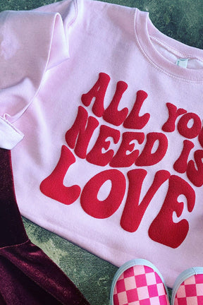 Pink ALL YOU NEED IS LOVE Valentines Slogan Printed Sweatshirt-True and Wild