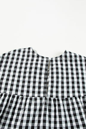 Black Plaid Drop Sleeve Tiered Oversized Blouse-True and Wild