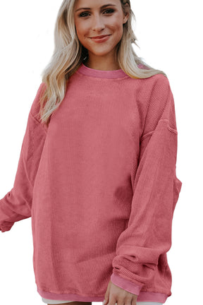 Chestnut Plain Drop Sleeve Crinkle Rib Oversized Sweatshirt-True and Wild