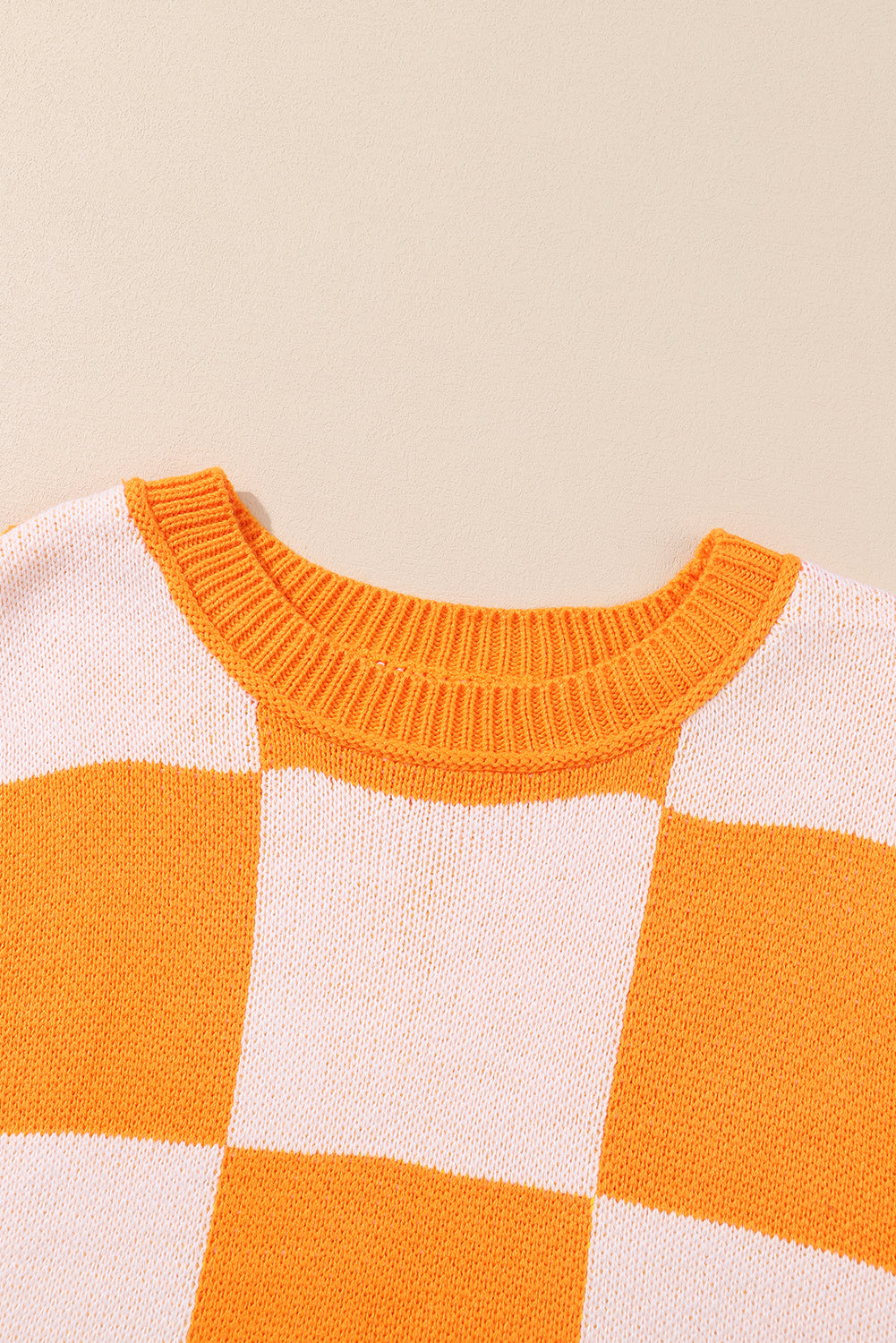 Orange & White Plaid Exposed Seam Bishop Sleeve Sweater-True and Wild