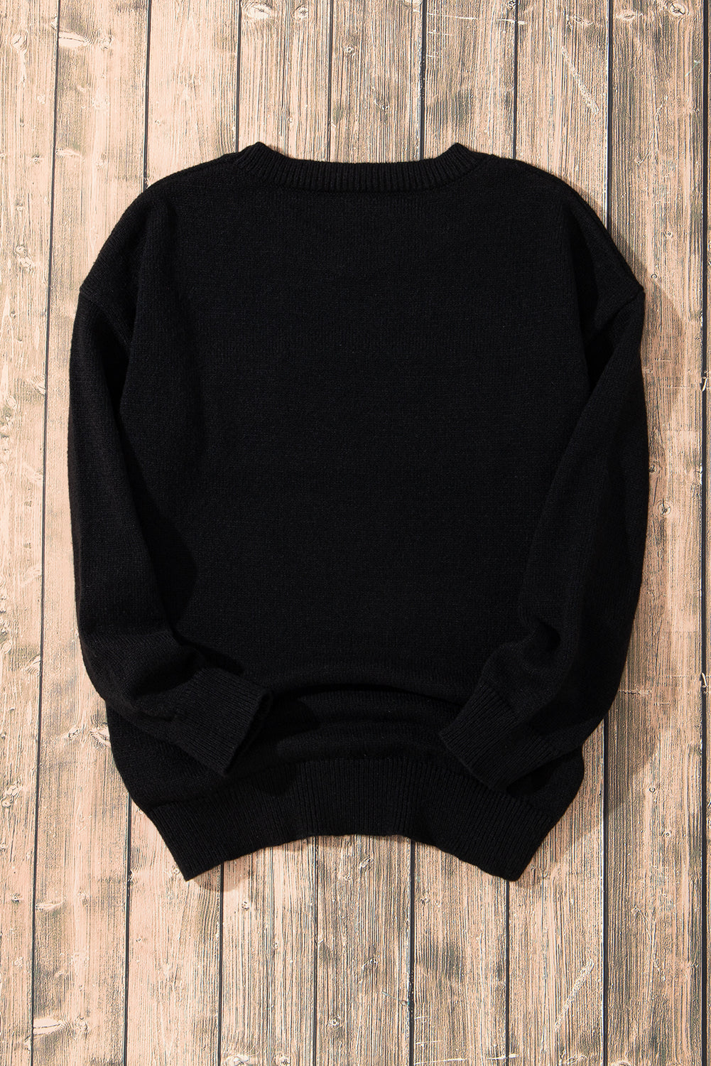 Black Holly Jolly Round Neck Casual Sweater-True and Wild