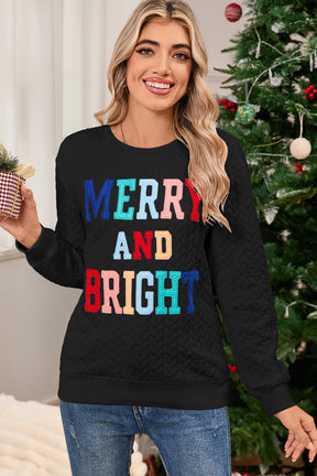 Black Merry and Bright Quilted Sweatshirt-True and Wild