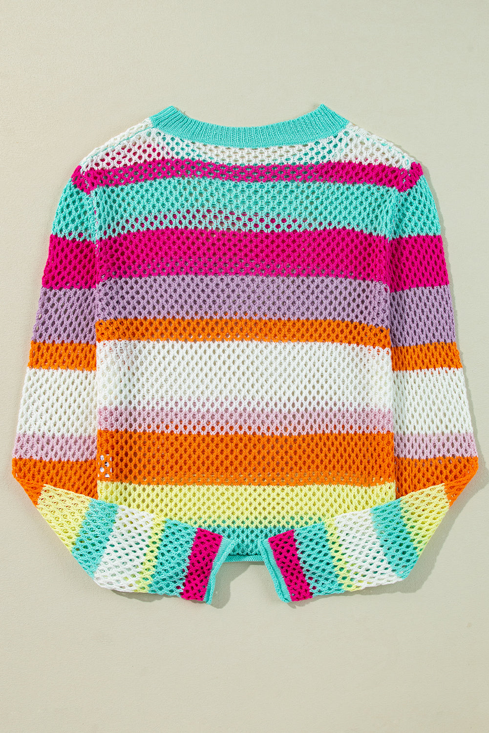 Rose Red Colorblock Striped Hollow Knitted Top-True and Wild