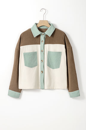 Pocketed Color Block Collared Neck Jacket-True and Wild