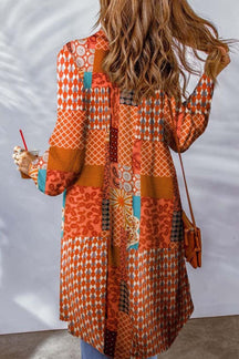 Printed Button Up Long Sleeve Cardigan-True and Wild