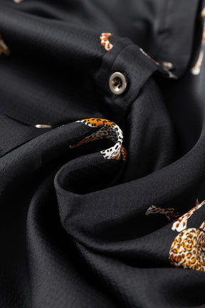 Black Animal Print Button Up Satin Shirt-True and Wild