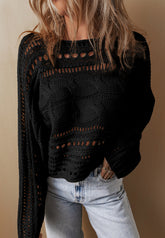 Openwork Cable Knit Long Sleeve Sweater-True and Wild