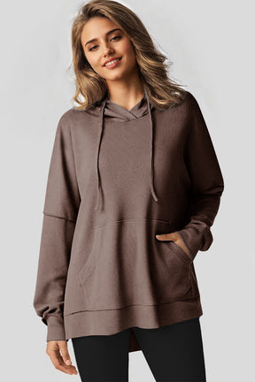 Coffee Waffle Knit High Low Oversized Hoodie-True and Wild