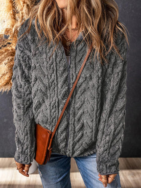 Fuzzy Zip Up Long Sleeve Jacket-True and Wild