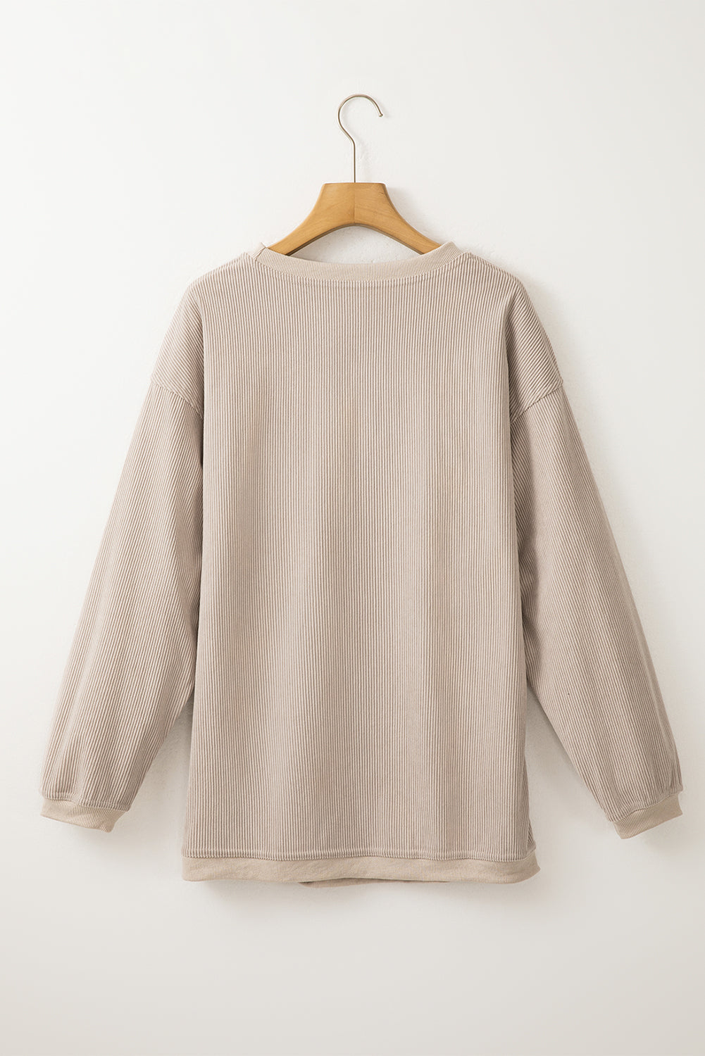 Chestnut Plain Drop Sleeve Crinkle Rib Oversized Sweatshirt-True and Wild