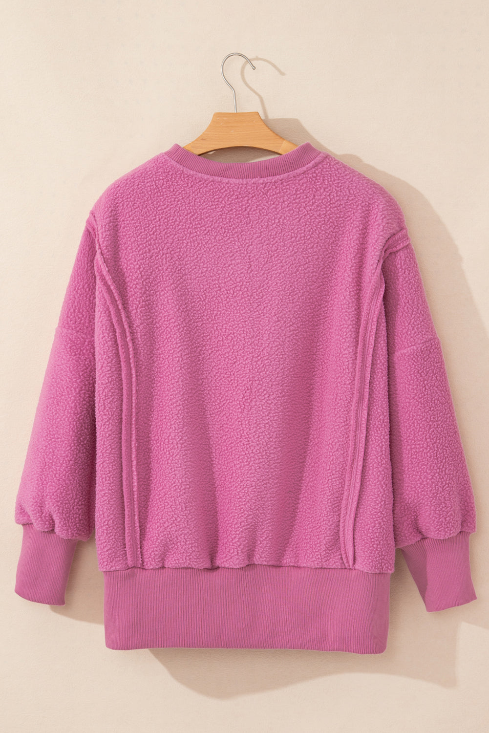 Bright Pink Sherpa Seamed Drop Shoulder Oversized Sweatshirt-True and Wild