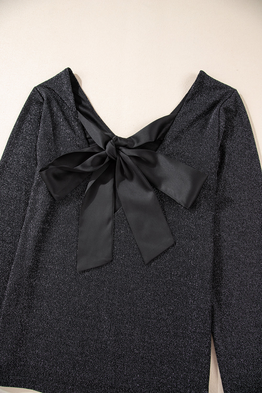 Black Sweet Bowknot Backless V Neck Top-True and Wild