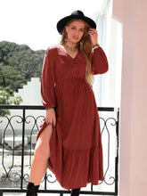 Plus Size Quarter Button V-Neck Long Sleeve Dress-True and Wild