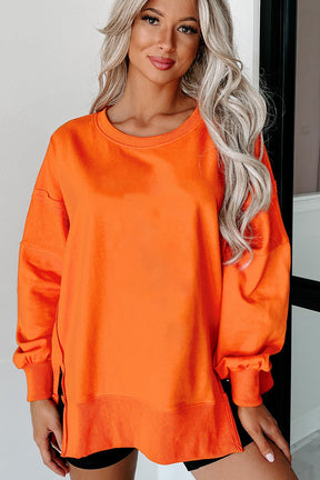 Carrot Exposed Seam Drop Shoulder Side Slit Sweatshirt-True and Wild