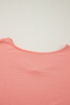 Grapefruit Orange Colorblock V Neck Slits Oversized Top-True and Wild