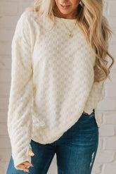 Beige Checkered Furry Thumbhole Long Sleeve Top-True and Wild