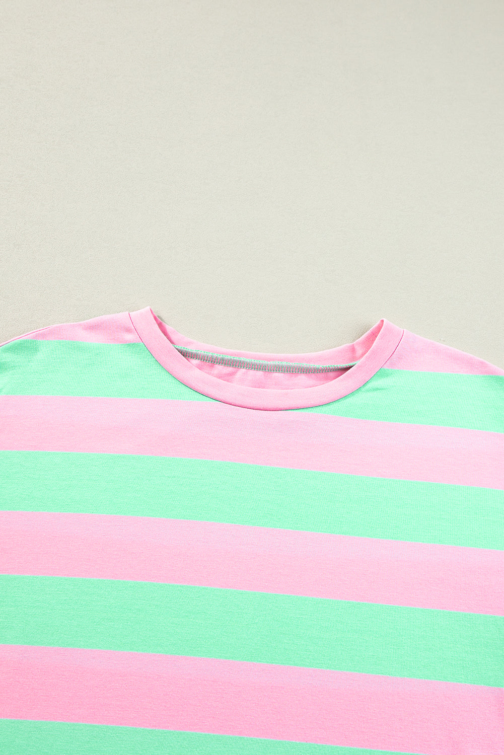 Pink Stripe Colorblock Cuffed Sleeve Loose Tee-True and Wild