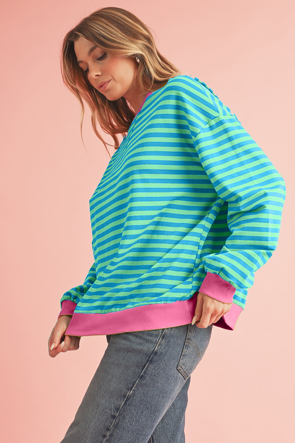 Black Stripe Contrast Edge Cross Seam Oversized Sweatshirt-True and Wild