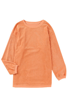 Chestnut Plain Drop Sleeve Crinkle Rib Oversized Sweatshirt-True and Wild