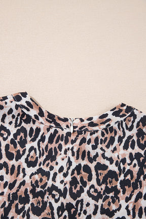 Brown Leopard Print Short Sleeve Pocket Mini Dress