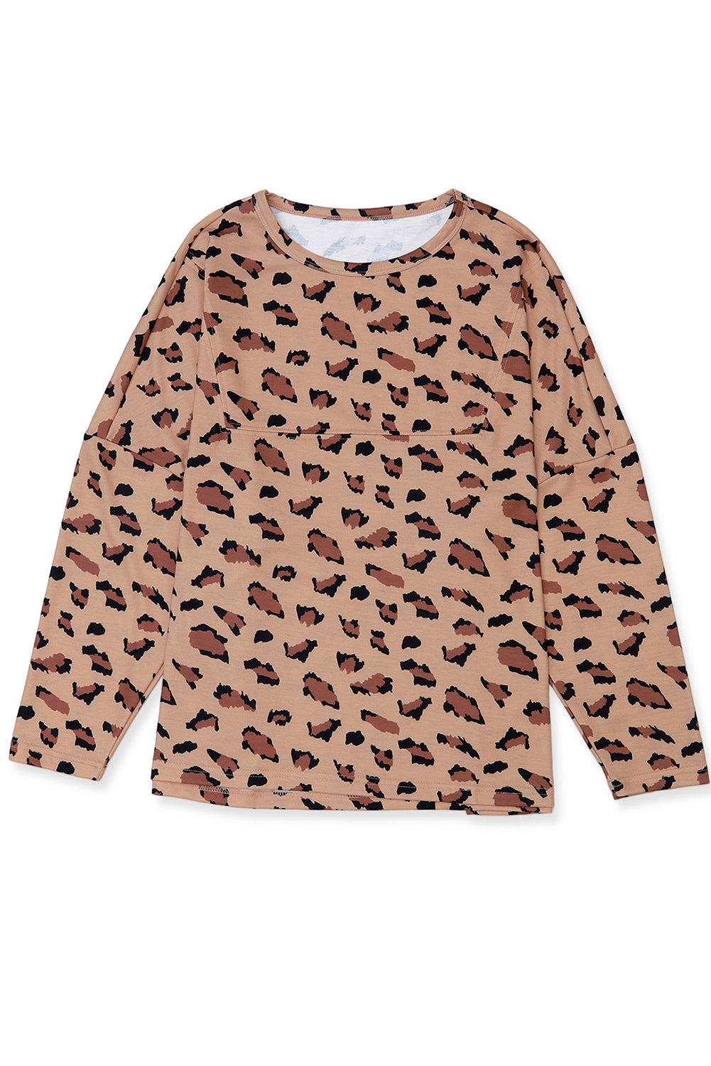 Brown Leopard Stitching Loose Long Sleeve Top-True and Wild