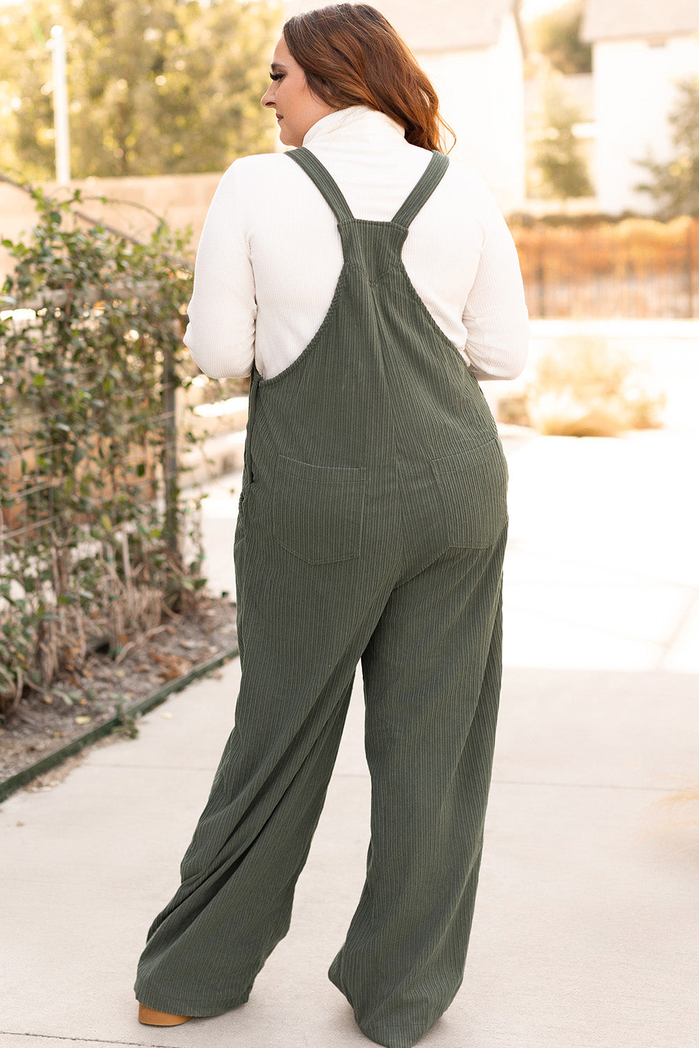 Jungle Green Plus Size Side Pockets Corduroy Overall-True and Wild